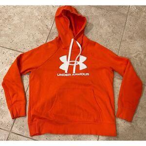 Under Armour Hoodie Mens M Orange Loose Fit Coldgear Long Sleeve Fleece Pullover